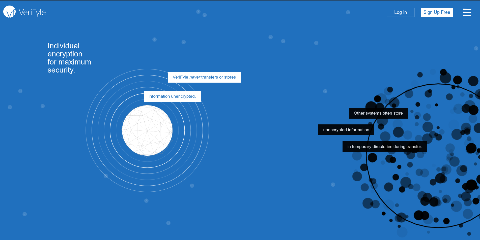 Individual Encryption: VeriFyles never transfers or stores information unencrypted